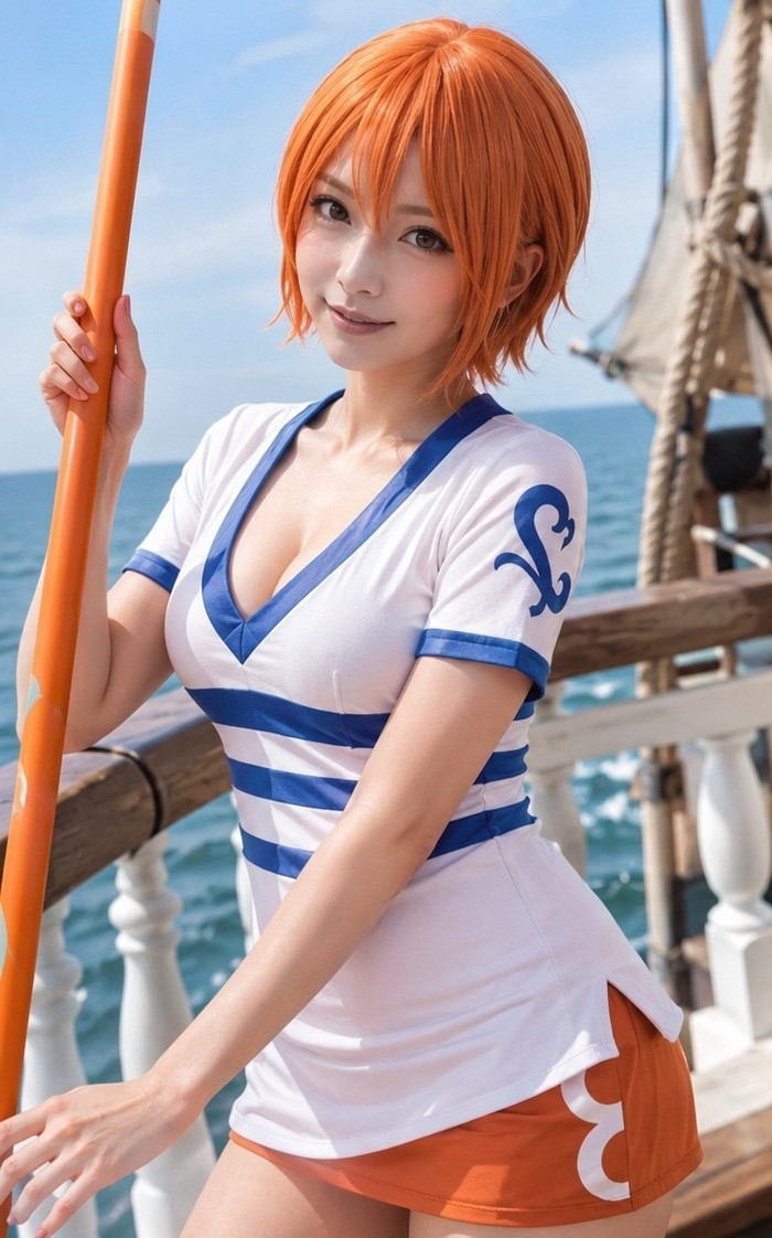 「ワンピース ナミ(ショートヘア)」実写/リアル系のAIコスプレ画像
