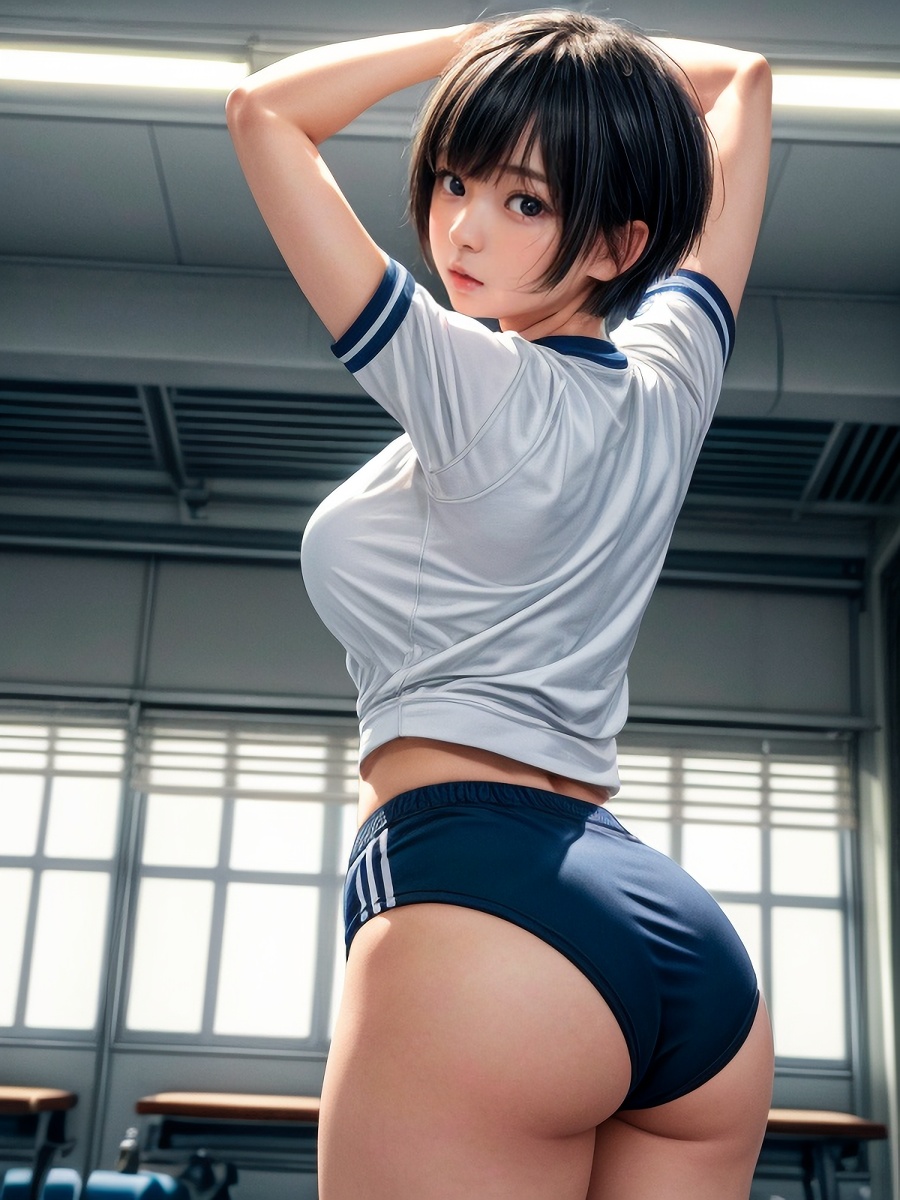 黒髪ショートヘアで体操服/ブルマを着た実写・リアル系AIエロ画像(その1)