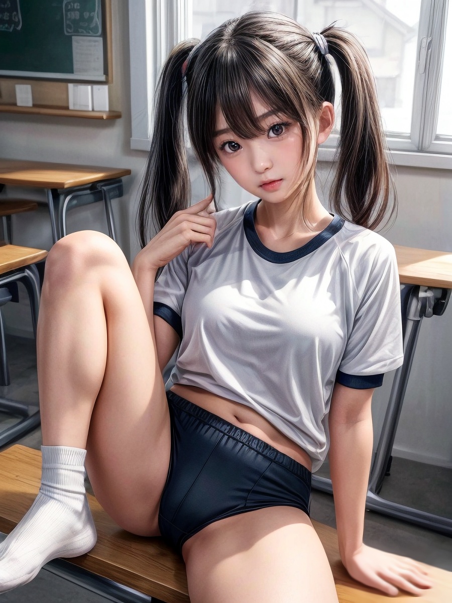 黒髪ツインテールAI女子の体操服/ブルマのコスプレ画像