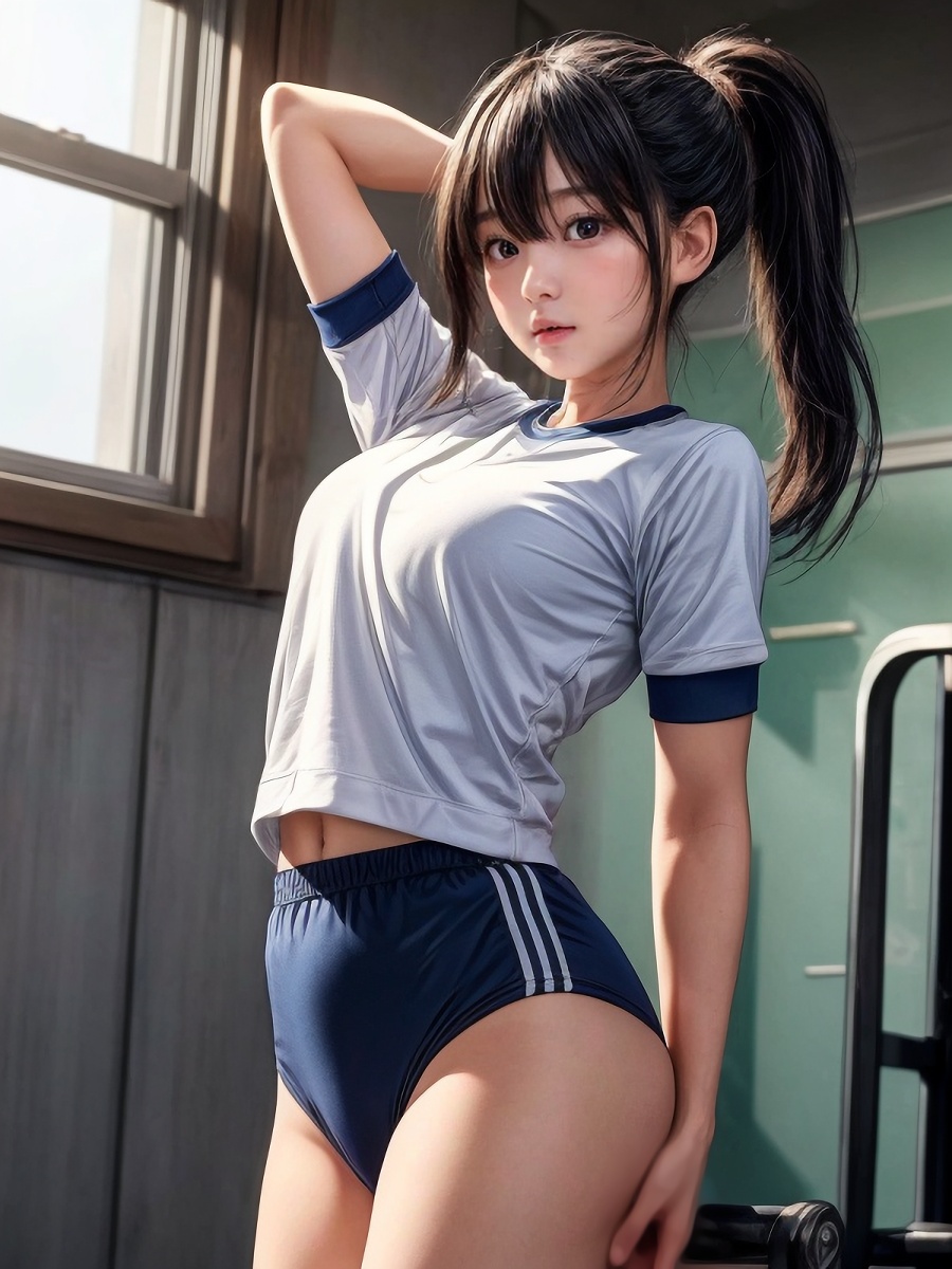 黒髪ポニーテールAI女子の体操服/ブルマのコスプレ画像