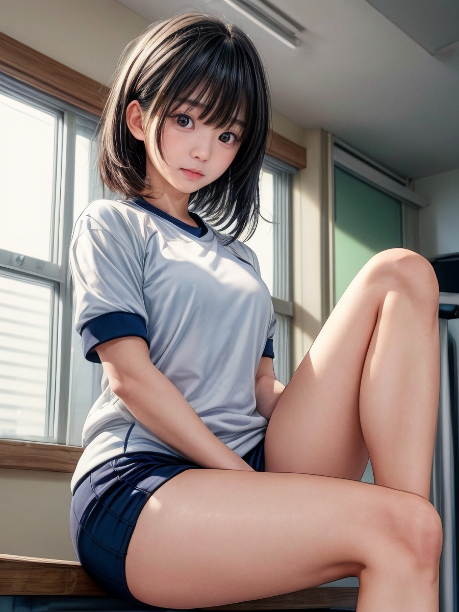 黒髪ミディアムヘアAI女子の体操服/ブルマのコスプレ画像