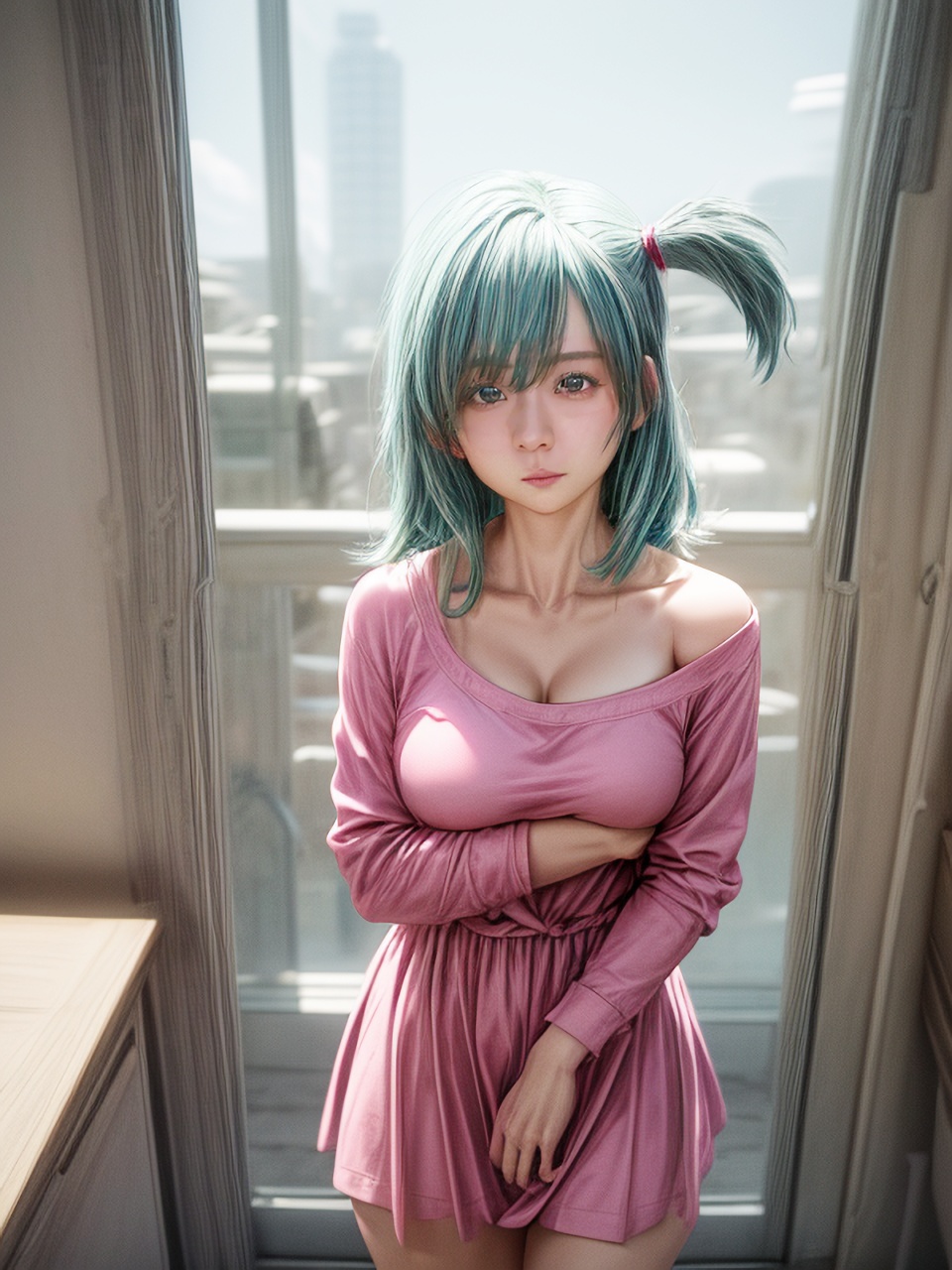 「ドラゴンボール ブルマ(ワンピース服)」の実写・リアル系AI画像(その1)
